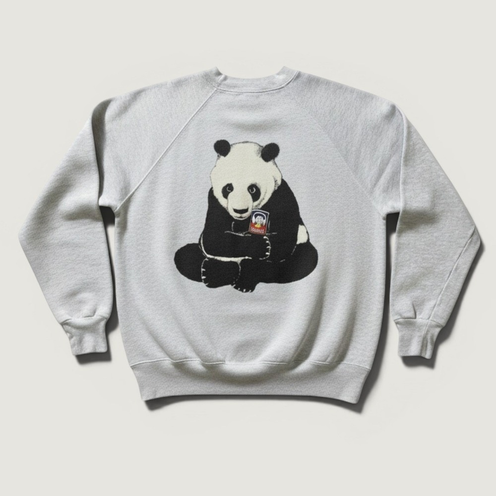Jerzees Sweatshirt Mens XL Gray Crewneck Panda Quaker Oats Graphic Fleece USA - Picture 1 of 6
